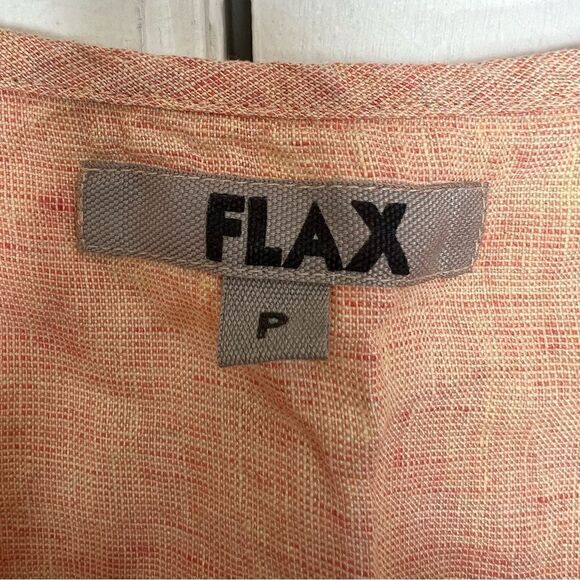 Flax Peach Short Sleeve 100% Linen Lagenlook Button Front Shirt Petite - Picture 7 of 9